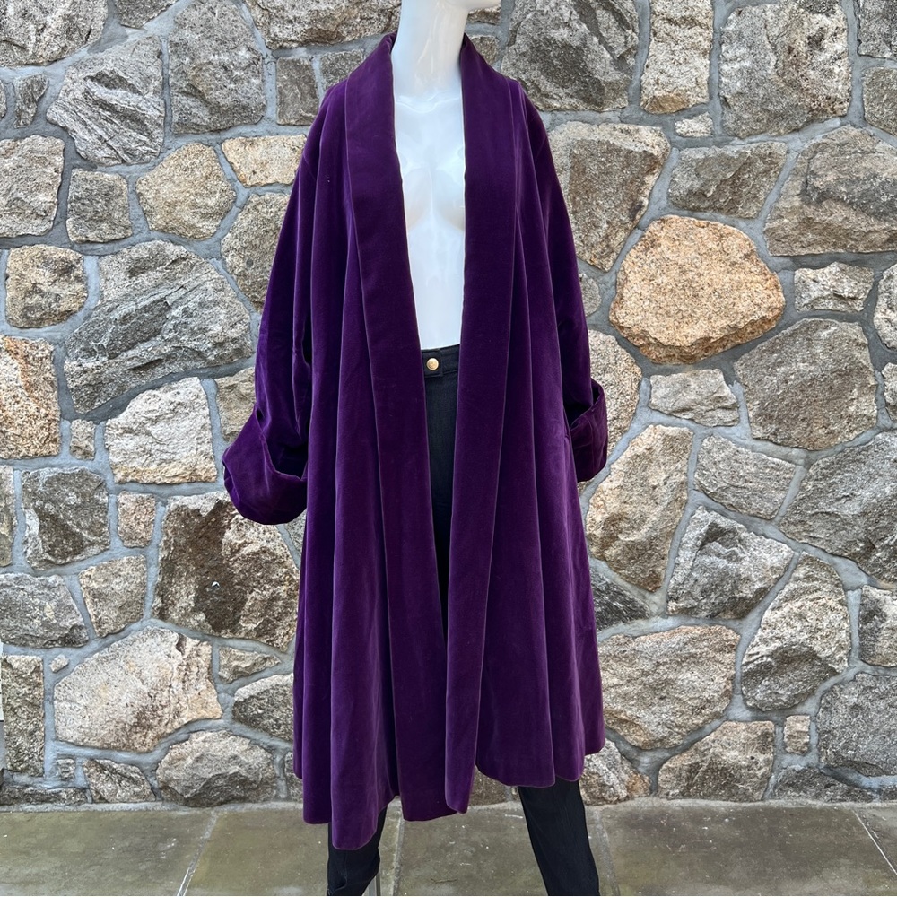 Vintage purple velvet shawl collar swing coat